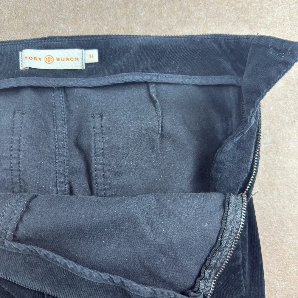 Tory Burch Pants Women's Size 24 Black Skinny Corduroy Side Zip Stretch Mid Rise
